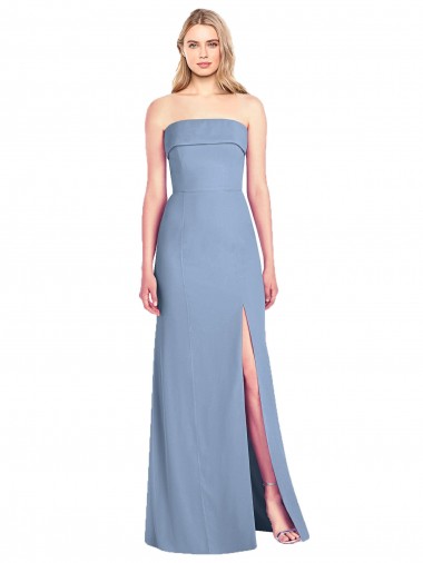 Bleu poussiéreux Trompette Sans bretelle Mousseline Longue Robes demoiselle d'honneur à Bas Prix