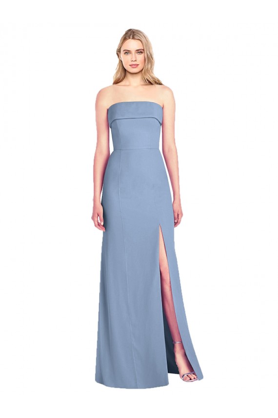 Bleu poussiéreux Trompette Sans bretelle Mousseline Longue Robes demoiselle d'honneur à Bas Prix
