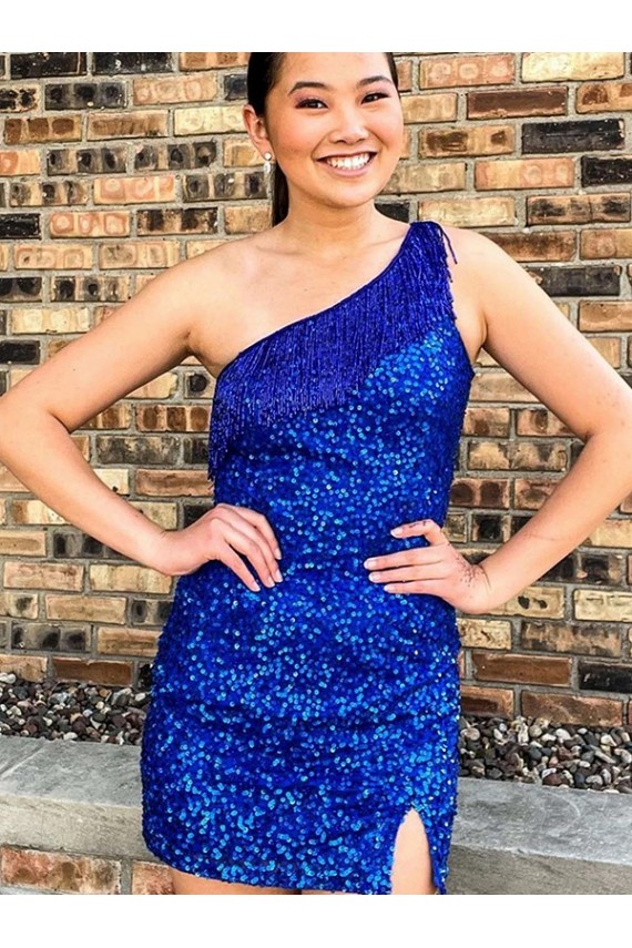 Bleu roi Fourreau Courte Paillettes Velours Courte Robes de bal à Bas Prix