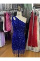 Bleu roi Fourreau Courte Paillettes Velours Courte Robes de bal à Bas Prix