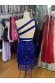 Bleu roi Fourreau Courte Paillettes Velours Courte Robes de bal à Bas Prix