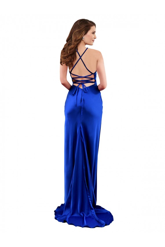 Bleu roi Fourreau Satiné Soyeux Longue Formelles Robes demoiselle d'honneur / Robes de soirée / Robes de bal à Bas Prix