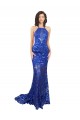 Bleu roi Sirène Col Haut Dentelle Longue Robes demoiselle d'honneur / Robes de bal à Bas Prix