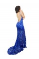 Bleu roi Sirène Col Haut Dentelle Longue Robes demoiselle d'honneur / Robes de bal à Bas Prix