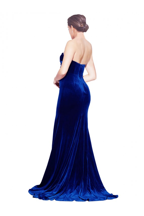 Bleu roi Sirène Sans bretelle Balayage train Velours Stretch Longue Formelles Robes demoiselle d'honneur / Robes de soirée / Robes de bal à Bas Prix