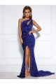 Bleu roi Sirène Traîne moyenne Paillettes Velours Longue Robes de bal à Bas Prix