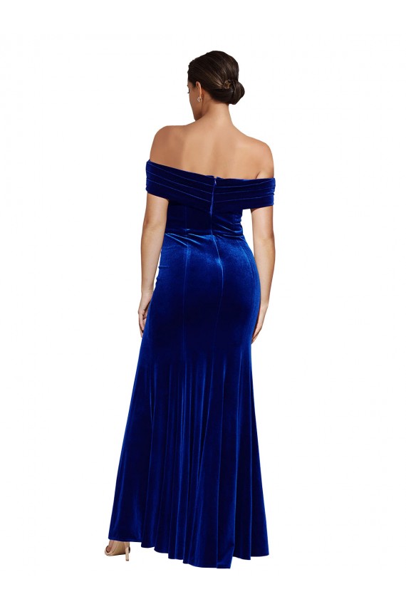 Bleu roi Sirène Épaule Dénudée Velours Stretch Longue Formelles Robes demoiselle d'honneur / Robes de soirée / Robes de bal à Bas Prix