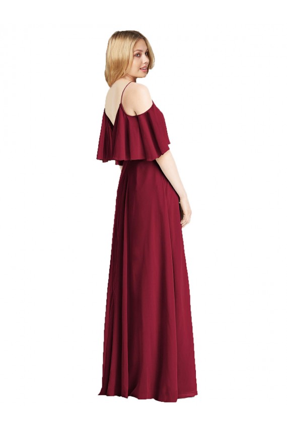 Bleu roi Trapèze Bretelles spaghetti Col V Mousseline Longue Robes demoiselle d'honneur à Bas Prix