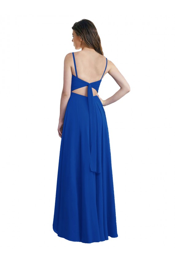 Bleu roi Trapèze Bretelles spaghetti Mousseline Longue Asymétrique Robes demoiselle d'honneur à Bas Prix