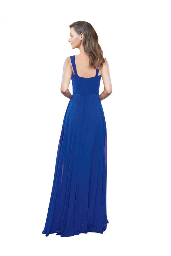 Bleu roi Trapèze Col Carré Mousseline Longue Robes demoiselle d'honneur à Bas Prix