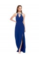 Bleu roi Trapèze Col Haut Mousseline Longue Robes demoiselle d'honneur à Bas Prix