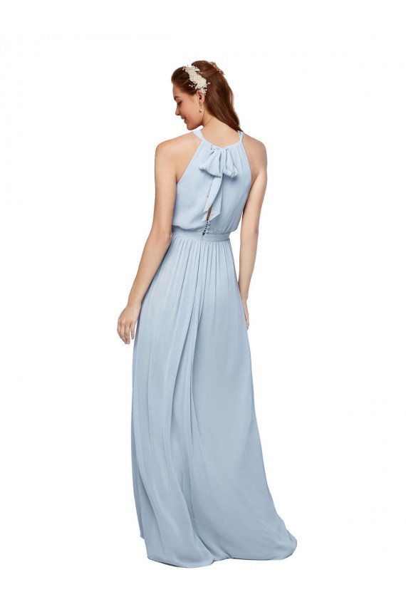 Bleu roi Trapèze Col Haut Mousseline Longue Robes demoiselle d'honneur à Bas Prix