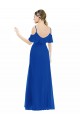 Bleu roi Trapèze Col V Mousseline Longue Asymétrique Robes demoiselle d'honneur à Bas Prix
