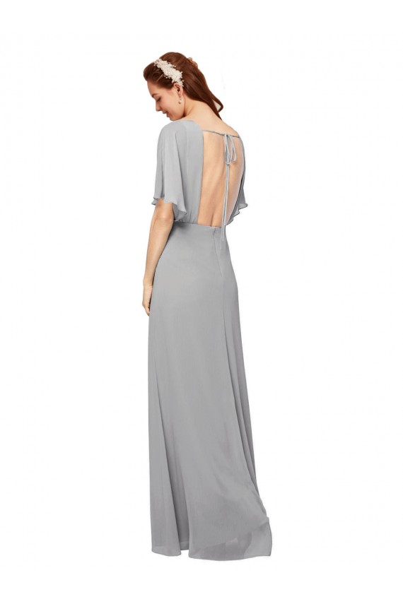 Bleu roi Trapèze Col V Mousseline Longue Robes demoiselle d'honneur à Bas Prix