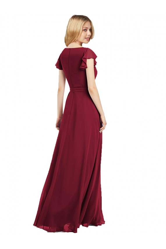 Bleu roi Trapèze Col V Mousseline Longue Robes demoiselle d'honneur à Bas Prix