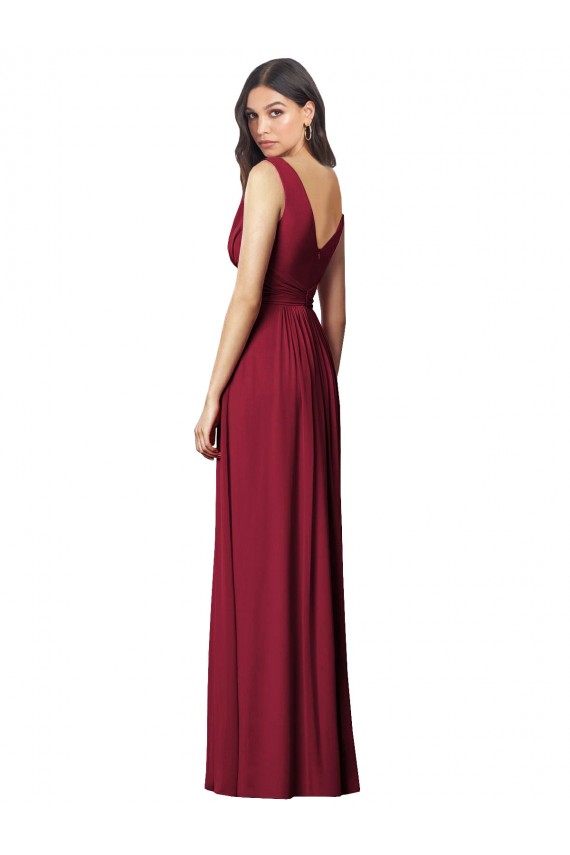 Bleu roi Trapèze Col V Mousseline Longue Robes demoiselle d'honneur à Bas Prix