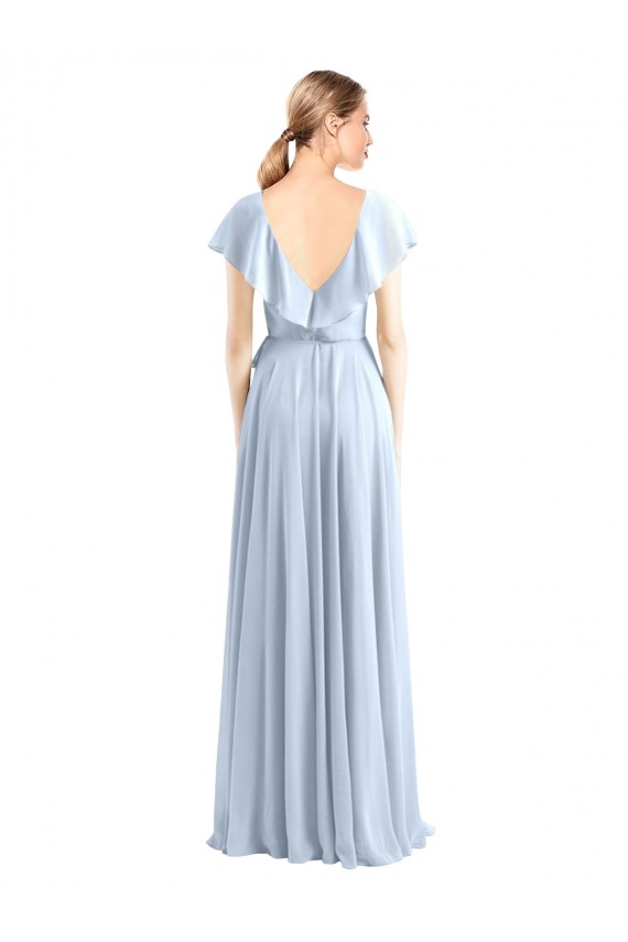 Bleu roi Trapèze Col V Mousseline Longue Robes demoiselle d'honneur à Bas Prix