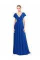 Bleu roi Trapèze Col V Mousseline Longue Robes demoiselle d'honneur à Bas Prix
