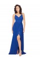 Bleu roi Trapèze Col V Mousseline Longue Robes demoiselle d'honneur à Bas Prix