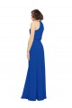 Bleu roi Trapèze Col bijou Mousseline Longue Robes demoiselle d'honneur à Bas Prix