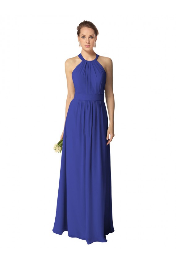 Bleu roi Trapèze Licou Mousseline Longue Robes demoiselle d'honneur à Bas Prix