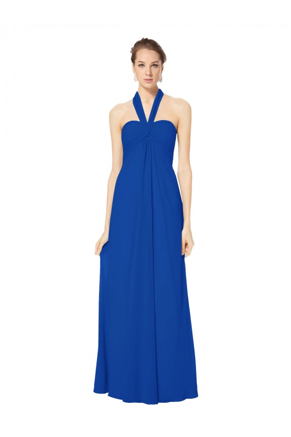 Bleu roi Trapèze Licou Mousseline Longue Robes demoiselle d'honneur à Bas Prix