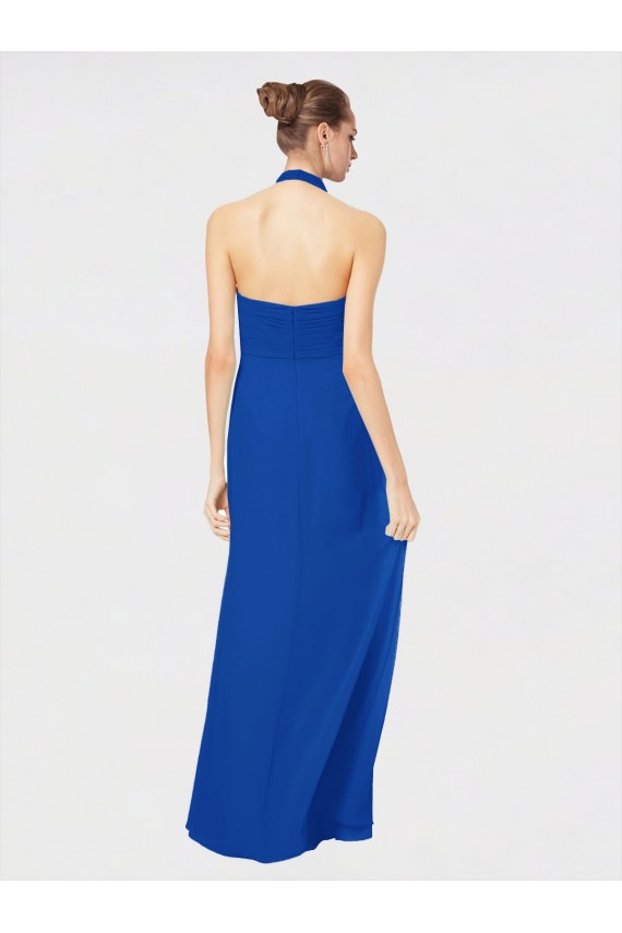 Bleu roi Trapèze Licou Mousseline Longue Robes demoiselle d'honneur à Bas Prix