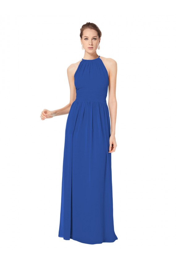 Bleu roi Trapèze Licou Mousseline Longue Robes demoiselle d'honneur à Bas Prix