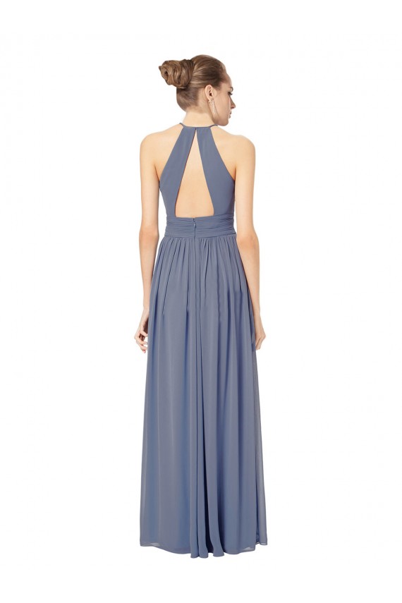 Bleu roi Trapèze Licou Mousseline Longue Robes demoiselle d'honneur à Bas Prix
