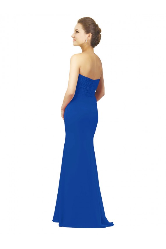 Bleu roi Trapèze Mousseline Longue Robes demoiselle d'honneur à Bas Prix