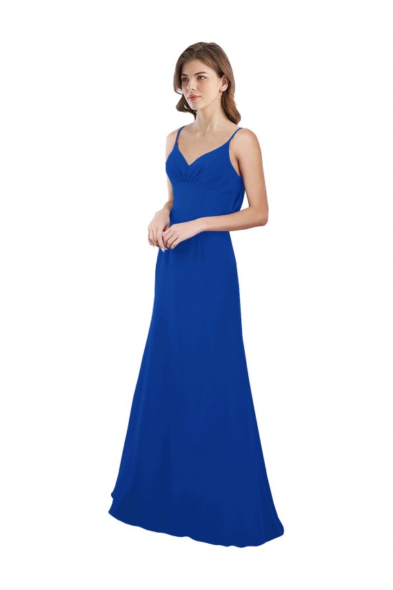 Bleu roi Trapèze Mousseline Longue Robes demoiselle d'honneur à Bas Prix