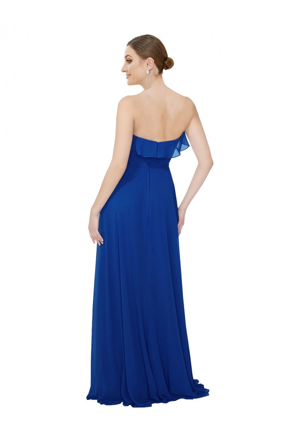 Bleu roi Trapèze Sans bretelle Mousseline Longue Robes demoiselle d'honneur à Bas Prix