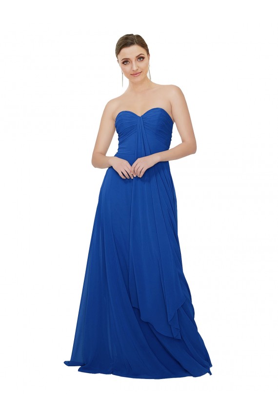 Bleu roi Trapèze Sans bretelle Mousseline Longue Robes demoiselle d'honneur à Bas Prix