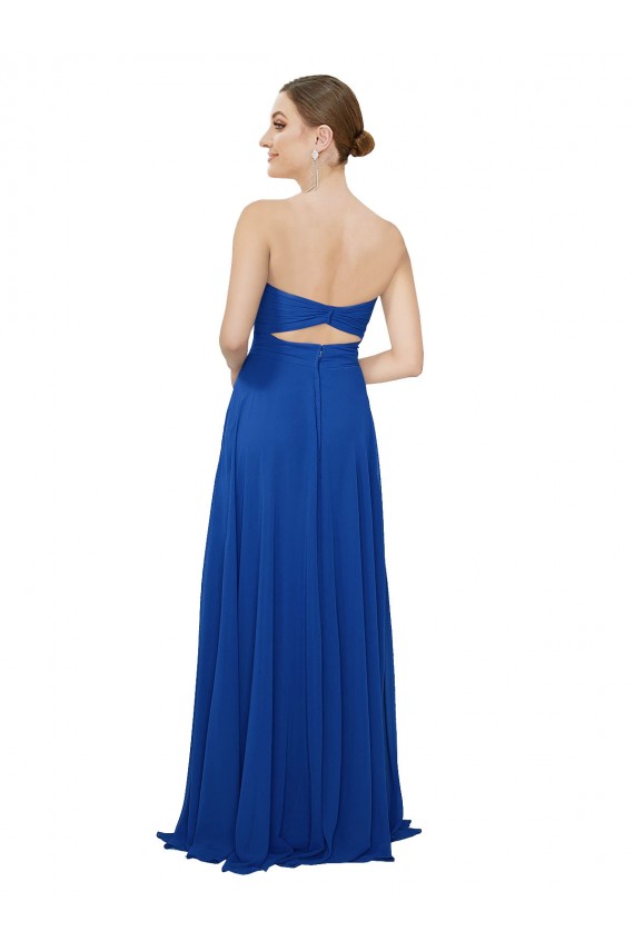 Bleu roi Trapèze Sans bretelle Mousseline Longue Robes demoiselle d'honneur à Bas Prix