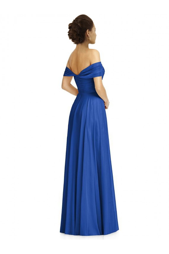 Bleu roi Trapèze Épaule Dénudée Mousseline Longue Robes demoiselle d'honneur à Bas Prix