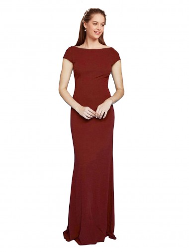 Bordeaux 10 Sirène Col rond Crêpe Stretch Longue Formelles Robes demoiselle d'honneur / Robes de soirée / Robes de bal à Bas Prix