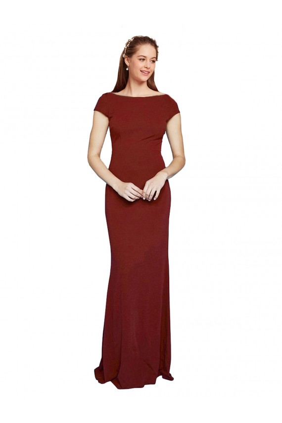 Bordeaux 10 Sirène Col rond Crêpe Stretch Longue Formelles Robes demoiselle d'honneur / Robes de soirée / Robes de bal à Bas Prix