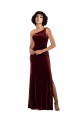 Bordeaux Colonne Velours Stretch Longue Formelles Robes demoiselle d'honneur / Robes de soirée / Robes de bal à Bas Prix