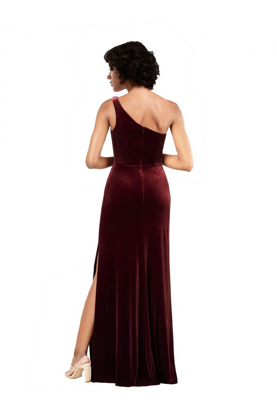 Bordeaux Colonne Velours Stretch Longue Formelles Robes demoiselle d'honneur / Robes de soirée / Robes de bal à Bas Prix