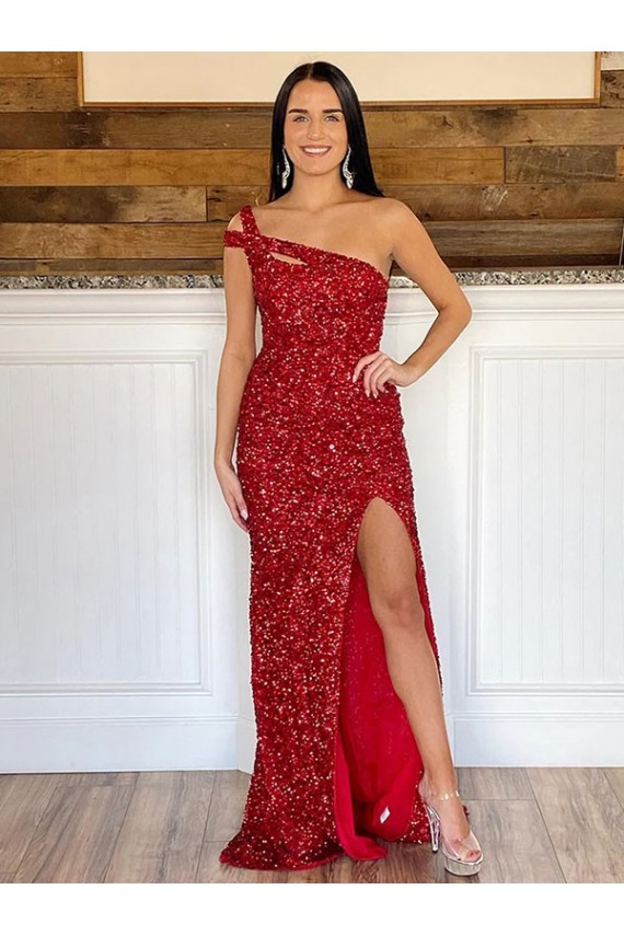 Bordeaux Fourreau Balayage train Paillettes Velours Longue Robes de bal à Bas Prix