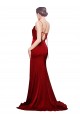 Bordeaux Fourreau Bretelles spaghetti Balayage train Satiné Stretch Longue Formelles Robes demoiselle d'honneur / Robes de soirée / Robes de bal à Bas Prix