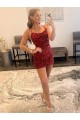 Bordeaux Fourreau Bretelles spaghetti Courte Paillettes Velours Courte Robes de bal à Bas Prix