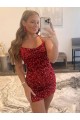 Bordeaux Fourreau Bretelles spaghetti Courte Paillettes Velours Courte Robes de bal à Bas Prix