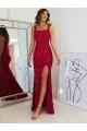 Bordeaux Fourreau Col Carré Paillettes Velours Longue Robes de bal à Bas Prix
