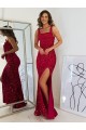 Bordeaux Fourreau Col Carré Paillettes Velours Longue Robes de bal à Bas Prix