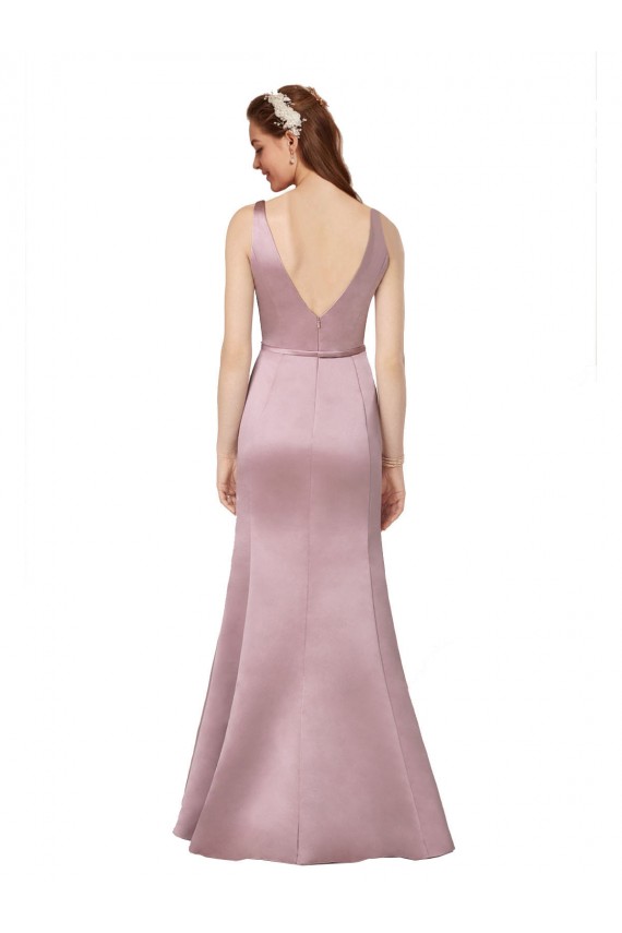 Bordeaux Fourreau Col V Satiné Longue Formelles Robes demoiselle d'honneur / Robes de soirée / Robes de bal à Bas Prix