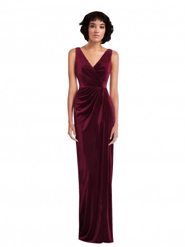 Bordeaux Fourreau Col V Velours Stretch Longue Robes demoiselle d'honneur / Robes de bal à Bas Prix