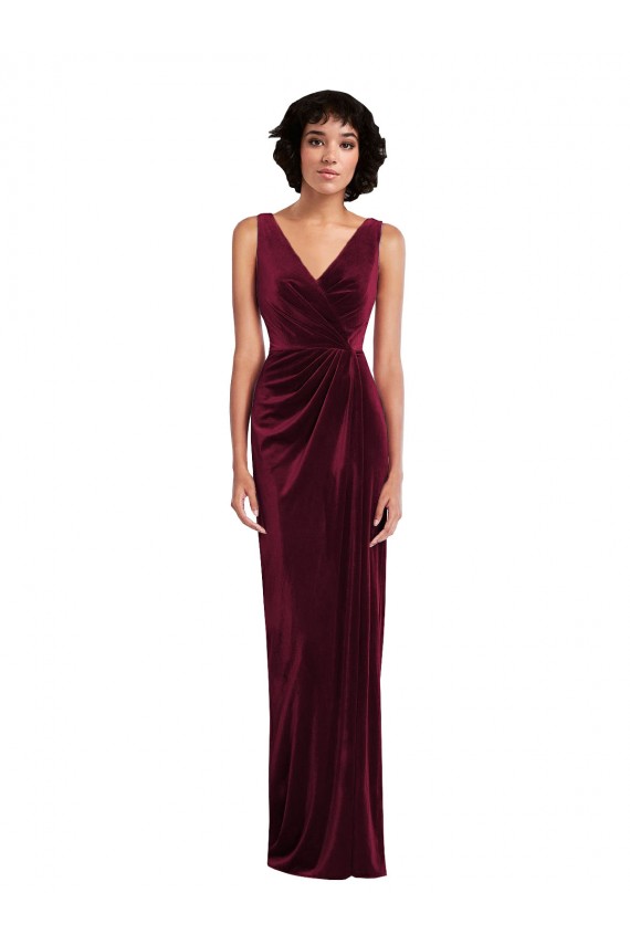 Bordeaux Fourreau Col V Velours Stretch Longue Robes demoiselle d'honneur / Robes de bal à Bas Prix