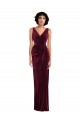 Bordeaux Fourreau Col V Velours Stretch Longue Robes demoiselle d'honneur / Robes de bal à Bas Prix