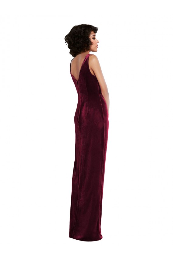 Bordeaux Fourreau Col V Velours Stretch Longue Robes demoiselle d'honneur / Robes de bal à Bas Prix